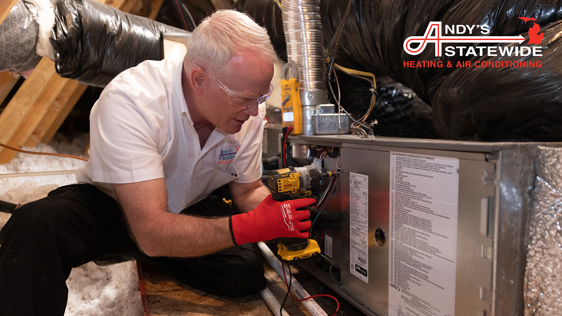 Andys Statewide technician providing heating service in Detroit MI home.